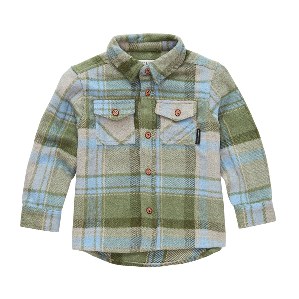 Jongenshemd met grote ruiten in donkergroen, blauw en beige van Sproet & Sprout | Boys Check Shirt Shady Green | A Cosmic Romance collectie 