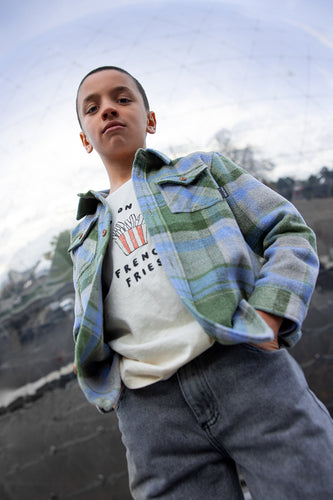 Jongenshemd met grote ruiten in donkergroen, blauw en beige van Sproet & Sprout | Boys Check Shirt Shady Green | A Cosmic Romance collectie 