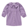 Denim kleedje in paars met knoopsluiting en pofmouwen – Sproet & Sprout. | Denim Dress Lavender uit de A Cosmic Romance Collectie