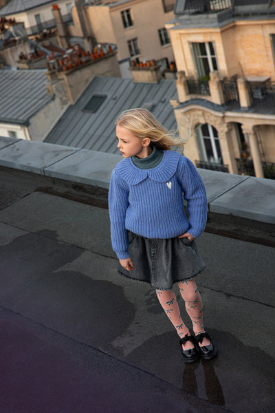 Denim rok in afgewassen zwart met Sproet-print | Denim Skirt Sproet Print Washed Black uit de A Cosmic Romance collectie van Sproet & Sprout