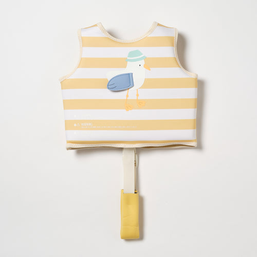 Zwemvest Sid the Seagull van Sunnylife in geel met witte strepen – geschikt voor kinderen van 1 tot 2 jaar (11–15 kg) | Ontdek Sunnylife bij Little Fashion Addict