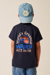 Donkerblauwe jongens t-shirt met surfprint van Tumble ’n Dry | Bondi Beach T-shirt van Tumble 'n Dry - Verkrijgbaar bij Little Fashion Addict