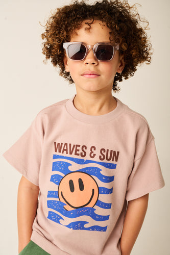 Lila grijs jongens T-shirt met Waves & Sun print van Tumble ’n Dry | Coral Reef T-shirt van Tumble 'n Dry - Verkrijgbaar bij Little Fashion Addict
