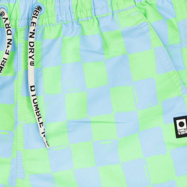 Groen-blauwe jongens zwembroek met ruitpatroon van Tumble ’n Dry | Manaus Zwemshort van Tumble 'n Dry - verkrijgbaar bij Little Fashion Addict