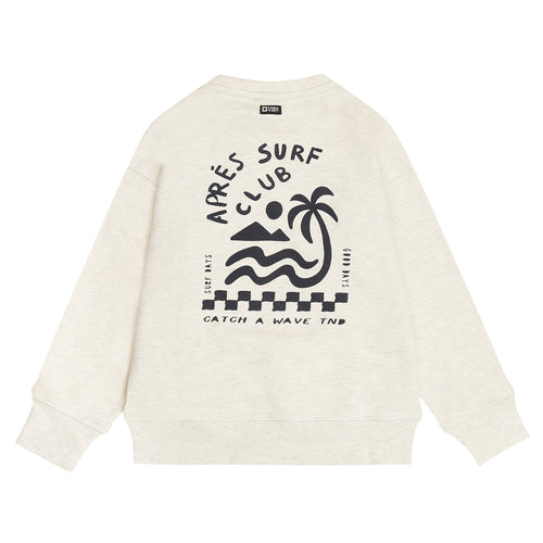Gebroken witte jongenssweater met surfprint van Tumble ’n Dry | Seashore sweatshirt Off White Melange van Tumble 'n Dry - verkrijgbaar bij Little Fashion Addict