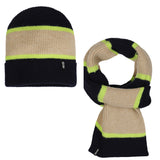 Donkerblauwe met beige en neon strepen  Laval muts en Brantford sjaal setje van Tumble ’n Dry voor kinderen | Laval muts & Brantford sjaal set van Tumble 'n Dry