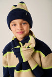 Donkerblauwe met beige en neon strepen  Laval muts en Brantford sjaal setje van Tumble ’n Dry voor kinderen | Laval muts & Brantford sjaal set van Tumble 'n Dry