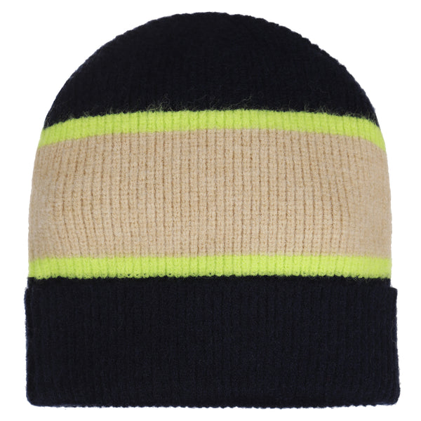 Donkerblauwe met beige en neon strepen  Laval muts en Brantford sjaal setje van Tumble ’n Dry voor kinderen | Laval muts & Brantford sjaal set van Tumble 'n Dry