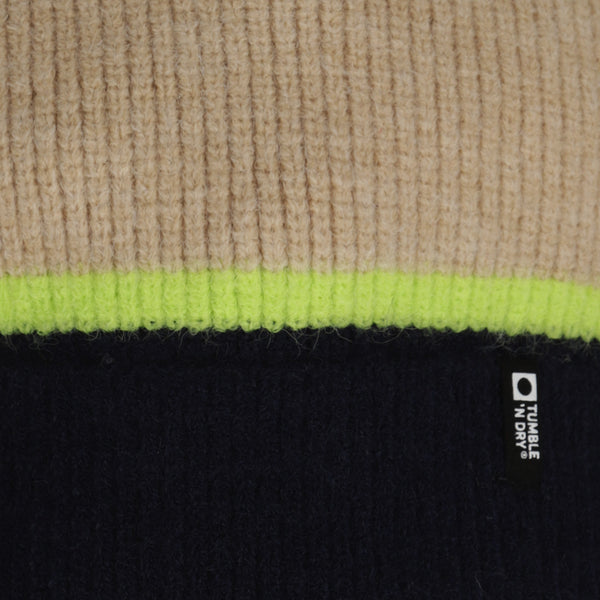 Donkerblauwe met beige en neon strepen  Laval muts en Brantford sjaal setje van Tumble ’n Dry voor kinderen | Laval muts & Brantford sjaal set van Tumble 'n Dry