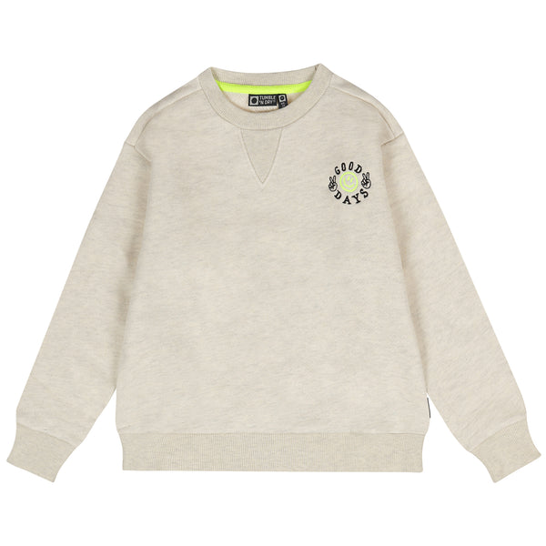 jongenstrui met skateboardprint van Tumble ’n Dry | Deck Sweater Off white Melange | Ontdek Tumble 'n Dry bij Little Fashion Addict