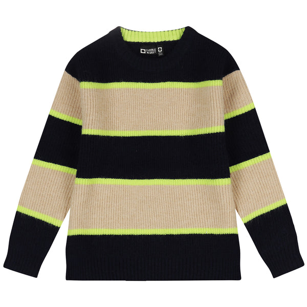 Warme jongenstrui met strepen Slide Sweater van Tumble ’n Dry | Slide Sweater Navy Blazer | Ontdek Tumble 'n Dry bij Little Fashion Addict