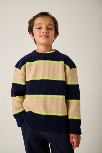 Warme jongenstrui met strepen Slide Sweater van Tumble ’n Dry | Slide Sweater Navy Blazer | Ontdek Tumble 'n Dry bij Little Fashion Addict