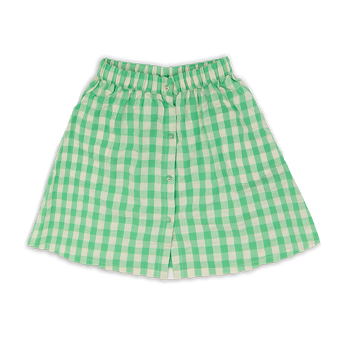 Meisjesrok van Wander & Wonder met jadegroene ruitjesprint en elastische taille. | Sun Skirt Gingham | Verkrijgbaar bij Little Fashion Addict