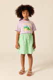 Meisjesrok van Wander & Wonder met jadegroene ruitjesprint en elastische taille. | Sun Skirt Gingham | Verkrijgbaar bij Little Fashion Addict