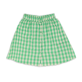 Meisjesrok van Wander & Wonder met jadegroene ruitjesprint en elastische taille. | Sun Skirt Gingham | Verkrijgbaar bij Little Fashion Addict