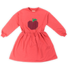 Big Apple Sweat Dress Rhubarb van Wander & Wonder – rood sweatjurkje met pixel appelprint en elastische taille | Ontdek Wander & Wonder bij Little Fashion Addict