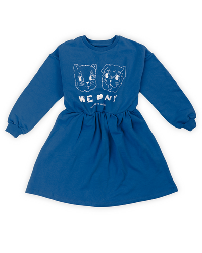 Blauw Dog and Cat Sweat Dress van Wander & Wonder | Ontdek Wander & Wonder bij Little Fashion Addict