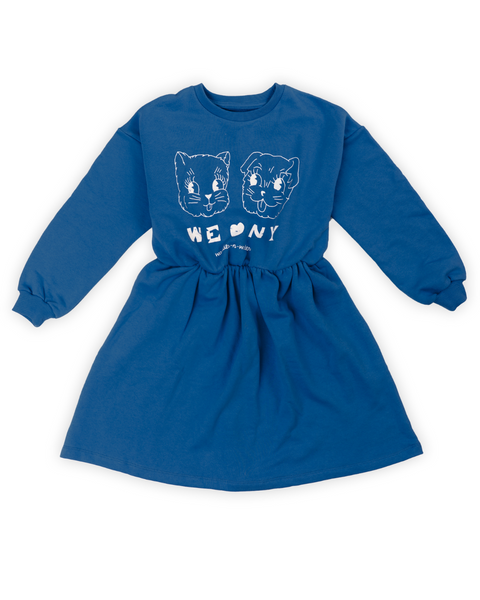 Blauw Dog and Cat Sweat Dress van Wander & Wonder | Ontdek Wander & Wonder bij Little Fashion Addict
