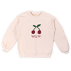 Ecru sweater voor meisjes van Wander & Wonder met kersenprint en W&W logo | Ontdek Wander & Wonder bij Little Fashion Addict
