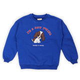 Blauwe Doggy sweatshirt van Wander & Wonder met hondje en rode tekst ‘I’m a New Yorker’, voor jongens en meisjes. | Ontdek Wander & Wonder bij Little Fashion Addict