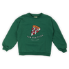 Groene Pizza sweatshirt van Wander & Wonder met vrolijke pizza-print op de borst, unisex voor jongens en meisjes.