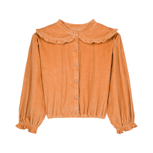 Corduroy blouse Clara in oranjetint met ruffles en knopen – We Are Kids