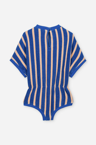 Combi Romy Dolce Vita Stripes | Playsuit met blauwe en roze strepen en elastische taille | Little Fashion Addict