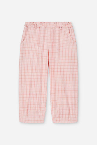 Pantalon Elia Pink Checks van We Are Kids – Vrolijke lichtroze meisjesbroek met ruitjespatroon, gemaakt van biologisch katoen | Verkrijgbaar bij Little Fashion Addict