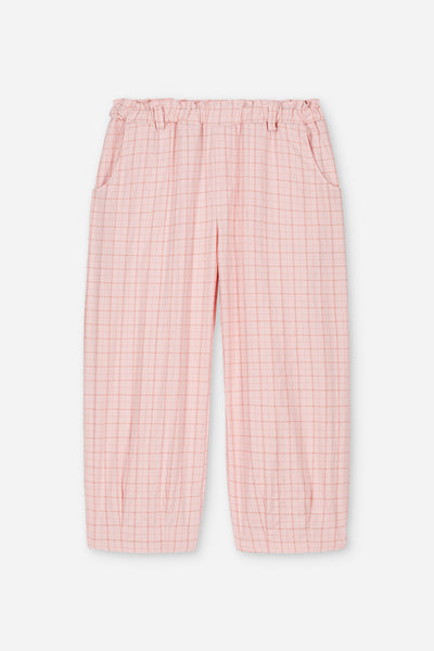 Pantalon Elia Pink Checks van We Are Kids – Vrolijke lichtroze meisjesbroek met ruitjespatroon, gemaakt van biologisch katoen | Verkrijgbaar bij Little Fashion Addict