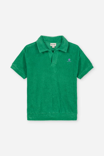 We Are Kids Polo Leonard Terry Real Green – Sportieve polo voor jongens en meisjes in real green, gemaakt van biologisch katoen | Verkrijgbaar bij Little Fashion Addict