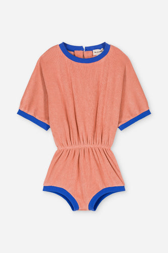 Combi Romy Terry Baby Shrimp | Oudroze Jumpsuit met blauwe details voor meisjes vanaf 4 jaar uit de collectie Mare e sole  van We Are Kids. Verkrijgbaar bij Little Fashion Addict