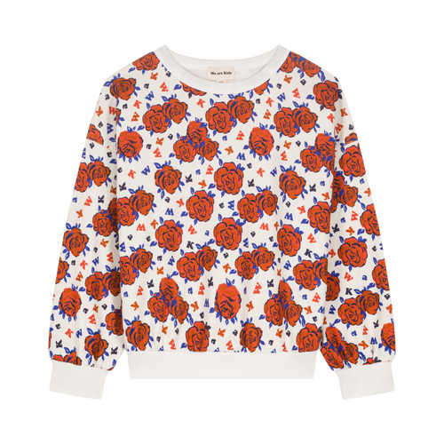 Rode meisjessweater met groot bloemenpatroon, gemaakt van 100% biologisch katoen uit de Sweet World collectie van We Are Kids. | Verkrijgbaar bij Little Fashion Addict