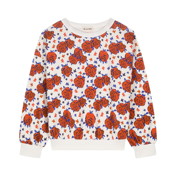 Rode meisjessweater met groot bloemenpatroon, gemaakt van 100% biologisch katoen uit de Sweet World collectie van We Are Kids. | Verkrijgbaar bij Little Fashion Addict