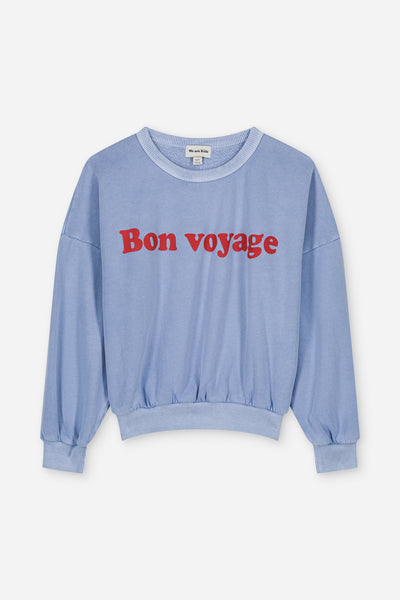 We Are Kids Sweat Tony Blue Sky BonVoyage – Unisex sweater met 'Bon Voyage' tekst voor jongens en meisjes, gemaakt van biologisch katoen | Verkrijgbaar bij Little Fashion  Addict