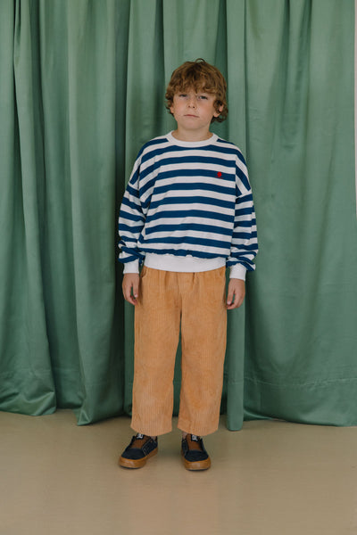 Blauw-wit gestreepte jongenssweater van We Are Kids met rood detail vooraan. | Sweat Tony Blue Stripes van We Are Kids