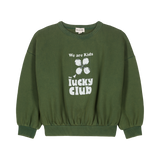 Donkergroene meisjessweater met witte 