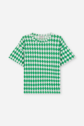 We Are Kdis T-shirt Dylan Green Diamonds – Vrolijk eT-shirt voor meisjes met groen diamantenpatroon, gemaakt van biologisch katoen | Verkrijgbaar bij Little Fashion Addict