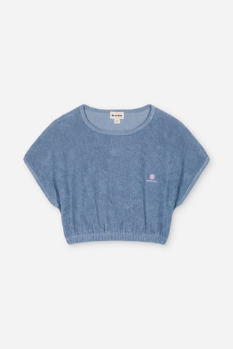 We Are Kids Bree Organic Sponge Topje Grey Blue – Meisjes topje van biologisch katoen, grijsblauw van kleur, met spongy textuur | Verkrijgbaar bij Little Fashion Addict