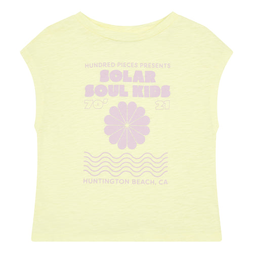 Hundred Pieces - Tank Top - Meisjesmode - Zomercollectie 2022 - Kleur: Lemon Yellow met vintage print 'Solar Soul Kids' - Verkrijgbaar bij Littlefashionaddict.com