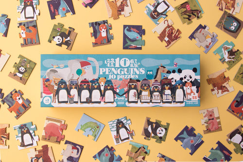 Londji Kinderpuzzel - Set van 10 puzzels 10 Penguins - Voor kids vanaf 3 jaar - Verkrijgbaar bij Littlefashionaddict.com