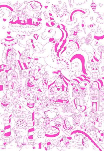 Omy - Giant coloring poster Lily: Unicorns & rainbows - Verkrijgbaar bij littlefashionaddict.com